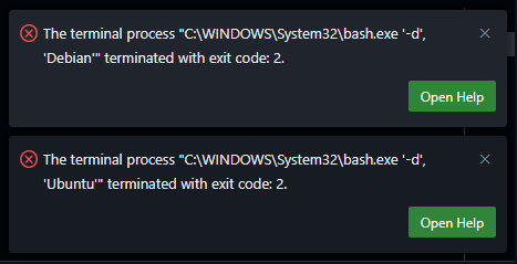 WSL Terminals Won't Start in VSCode version 1.101 - "C:\WINDOWS\System32\bash.exe '-d', 'Debian'" terminated with exit code: 2