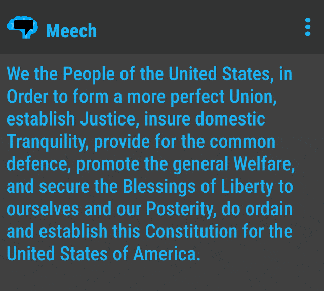 A demonstration of the meech app to memorize the constitution of the United States of America