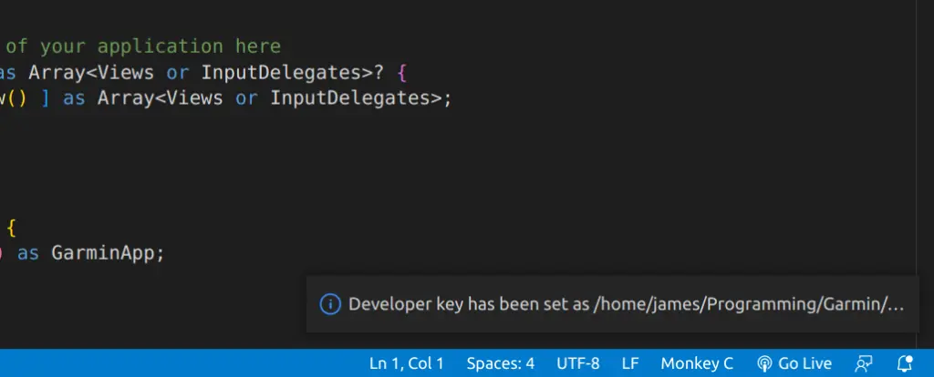 Developer key has been set notification