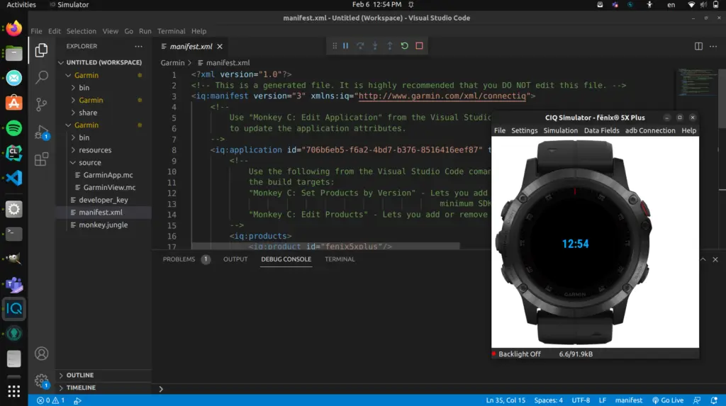 Garmin simulator in VSCode