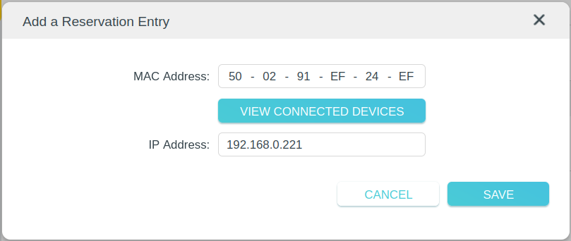 Router settings for reserving an IP