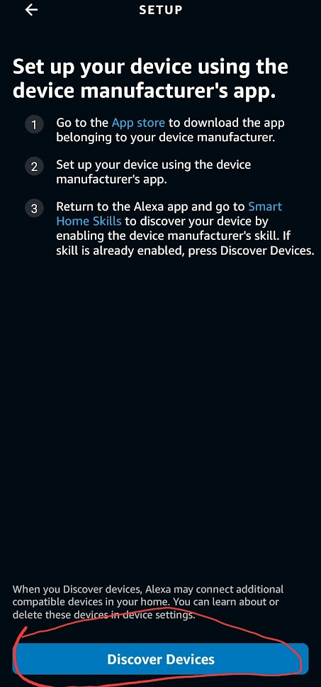 The Alexa app discover devices page