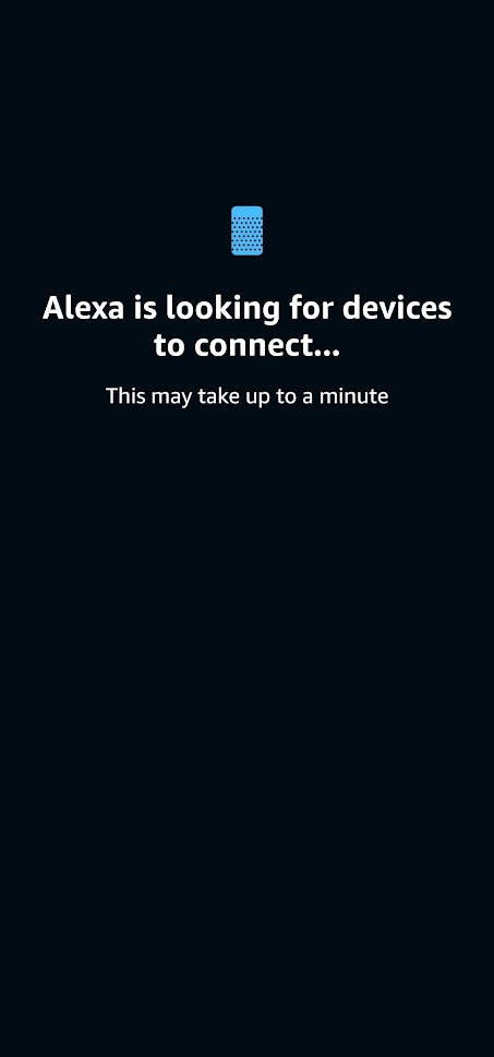 The Alexa app doing a search for new devices