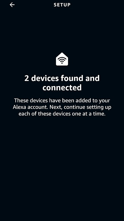 The Alexa app finding two devices
