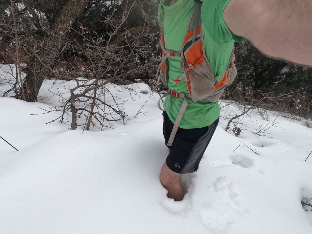 James in snow up to his knees