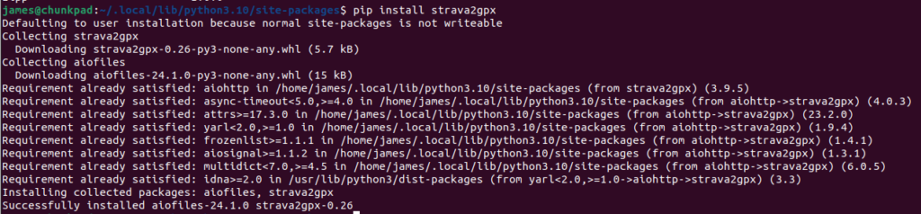 strava2gpx installation in terminal